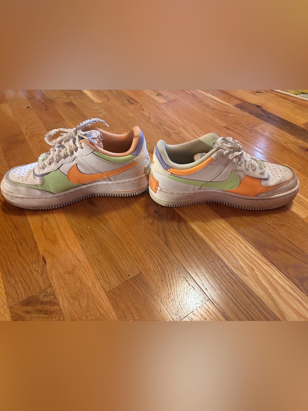 Nike White Kids Sneakers with Orange & Light Green Accents